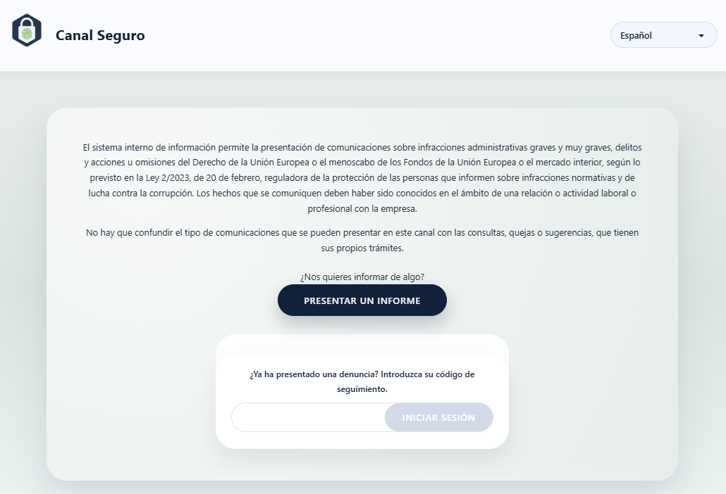 Acceso de seguimiento en una demo de Canal Seguro